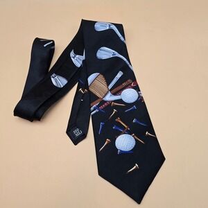 Evan-Picone Sport Mens Silk Golf Tie Black Novelty Clubs Balls New
